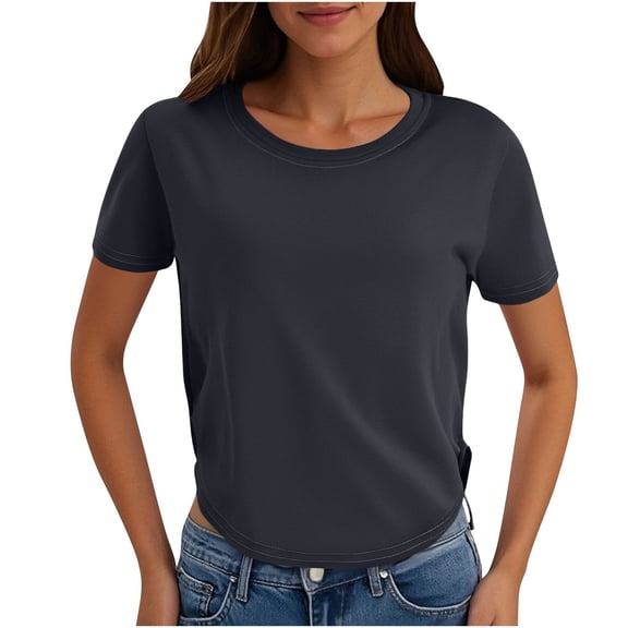 Women's Loose Tops Crewneck Short Sleeve Solid Color Shirts Cute Casual Plus Size Fashion Trendy Comfortable Lightweight Soft Plain Summer Blouses Sports Loose Workout Top