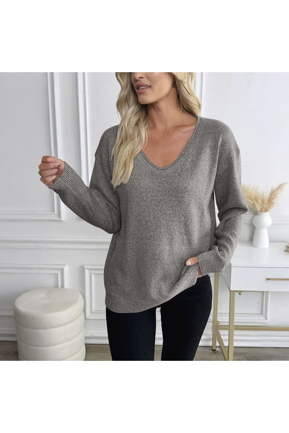 Women's Loose V-Neck Batwing-Sleeve Knit Top - Soft Slouchy Everyday & Loungewear
