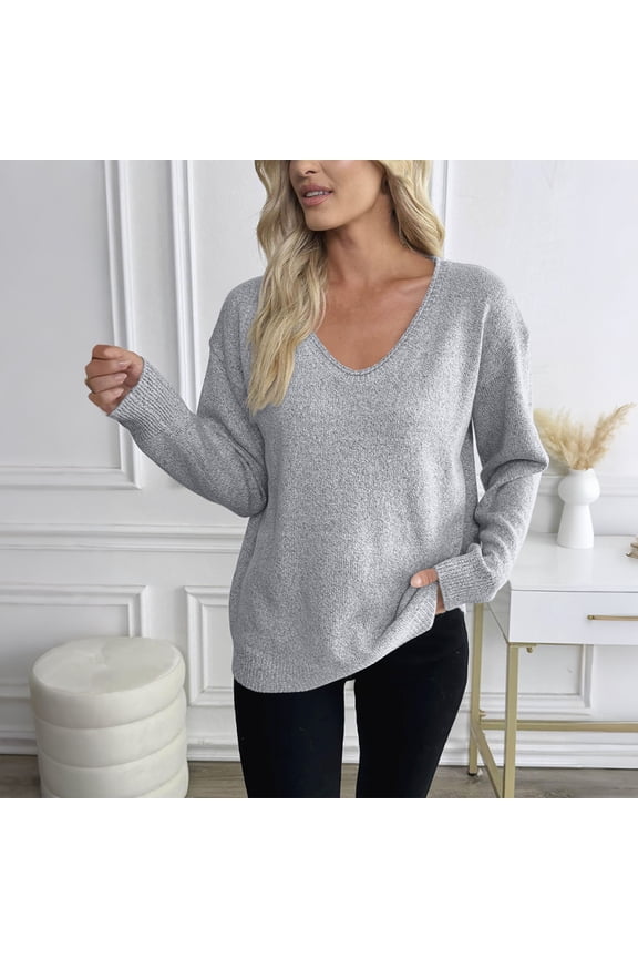 Women's Loose V-Neck Batwing-Sleeve Knit Top - Soft Slouchy Everyday & Loungewear