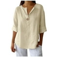 thumbnail image 1 of Women's Loose V Neck Buttoned Three Quarter Sleeve Shirt Top Casual Comfortable Blouse Tunic Tee for Ladies, 1 of 2