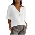 thumbnail image 1 of Women's Loose V Neck Buttoned Three Quarter Sleeve Shirt Top Casual Comfortable Blouse Tunic Tee for Ladies, 1 of 2