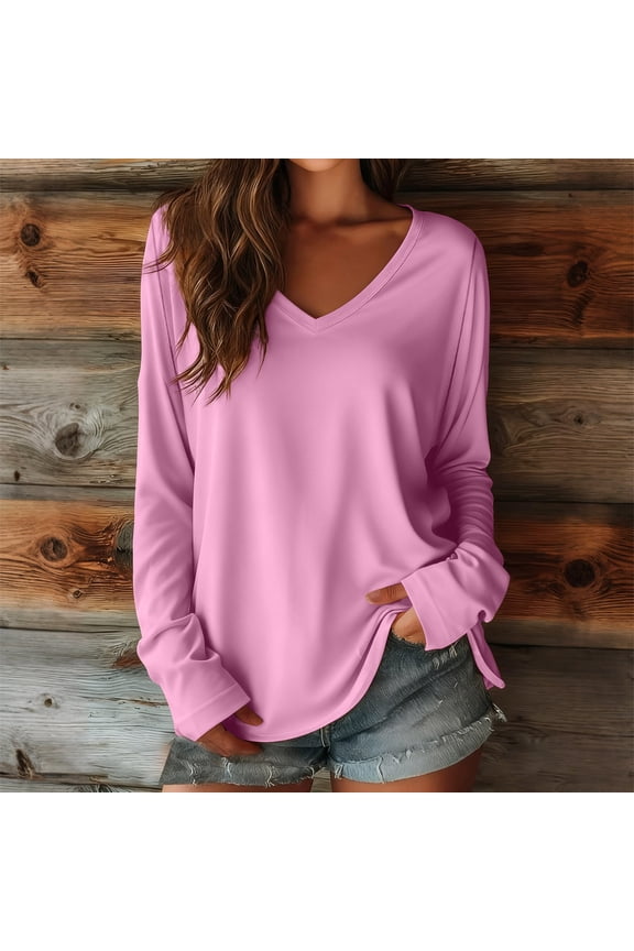Women's Loose V-Neck Drop-Shoulder Knit Top - Slouchy Casual Loungewear & Vacation Wear