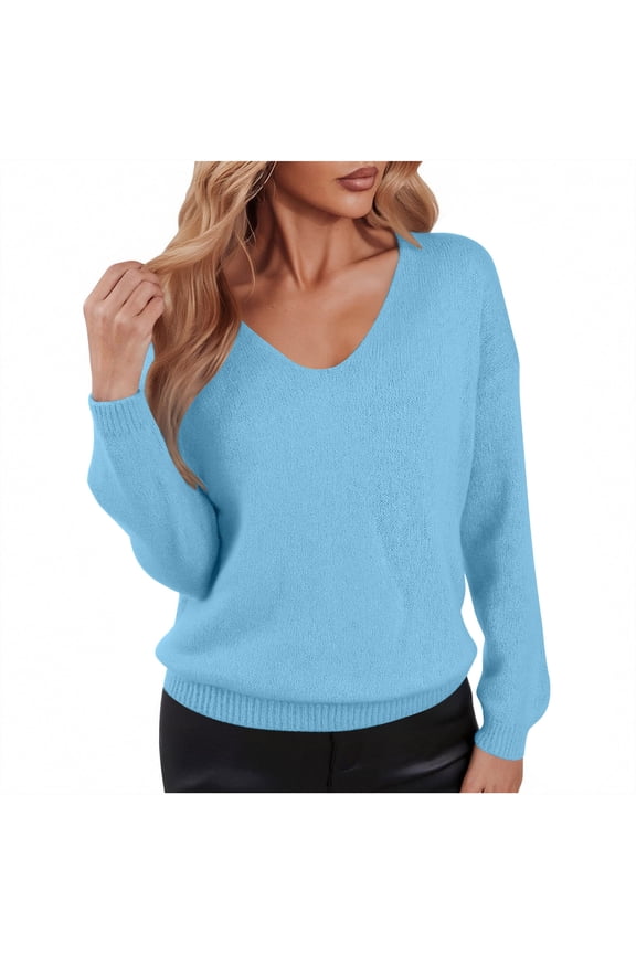 Women's Loose V-Neck Knit Top - Soft Slouchy Everyday & Loungewear