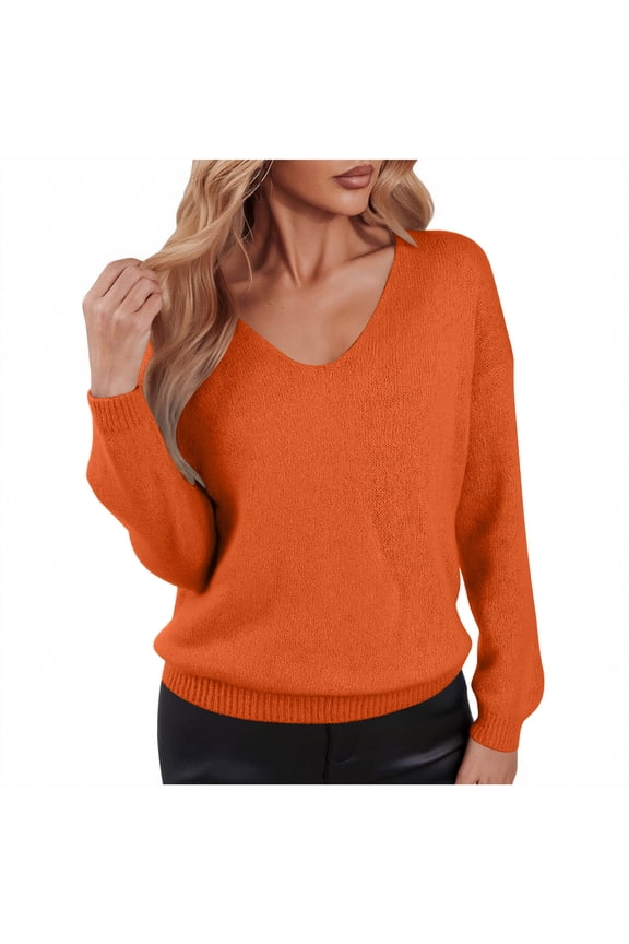 Women's Loose V-Neck Knit Top - Soft Slouchy Everyday & Loungewear