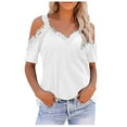 thumbnail image 1 of Women's Loose V Neck Lace Off Shoulder T-Shirt Casual Summer Fashion Top Comfortable Breathable Stylish Blouse, 1 of 2
