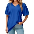 thumbnail image 1 of Women's Loose V Neck Short Sleeve Puffed Casual T Shirt, 1 of 2