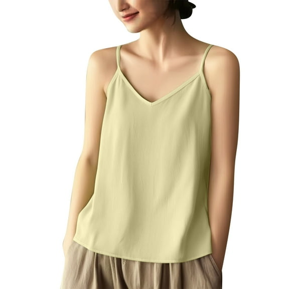 Women's Loose V-Neck Sleeveless Tank Top - Lightweight Cotton Linen Halter Sun Top, Breathable Solid Color Vest for Summer Casual & Beach Wear