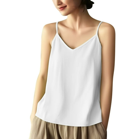 Women's Loose V-Neck Sleeveless Tank Top - Lightweight Cotton Linen Halter Sun Top, Breathable Solid Color Vest for Summer Casual & Beach Wear