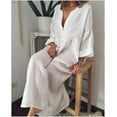 thumbnail image 1 of Women's Loose V-neck Casual Maxi Dresses Solid Color Long-Sleeved Long Dress, 1 of 1