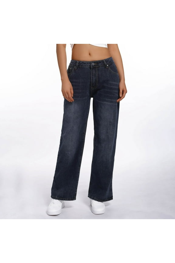 Women's Loose Wide Leg Denim Pants Low Waist Retro Style Plus Size Streetwear Straight Jean Women plus Size on Pants Super Straight plus Size Women Jean Rompers for Women Long Pant Knit Denim Leggings