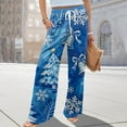 thumbnail image 1 of Women's Loose Wide Leg Pants, Christmas Print Elastic Waist Drawstring, Casual Pocket Trousers, Comfortable Lounge Pants for Holiday and Home,Light Blue,S, 1 of 6