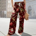 thumbnail image 1 of Women's Loose Wide Leg Pants, Christmas Print Elastic Waist Drawstring, Casual Pocket Trousers, Fashion Holiday Pants for Women, Cozy and Festive,Deep Red,XL, 1 of 6