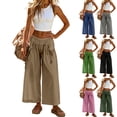 thumbnail image 1 of Women's Loose Wide Leg Track Pants Drawstring Pockets Elastic Waist Capri Casual Summer Hiking Pants Navy S, 1 of 6