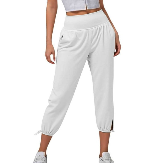 Women's Loose Yoga Cropped Pants with Pockets - Comfortable Jogging Capris