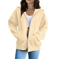 thumbnail image 1 of Women's Loose Zip Up Hoodie, Fashion Solid Color Hooded Sweatshirt, Comfortable Long Sleeve Jacket for Fall and Winter, 1 of 5