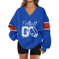 thumbnail image 1 of Women's Loose and Comfortable Letter V-Neck Sportswear Long Sleeve Sweatshirt with Football Print for Sporty Style,Blue,L, 1 of 8