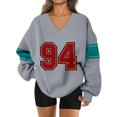 thumbnail image 1 of Women's Loose and Comfortable Letter V-Neck Sportswear Long Sleeve Sweatshirt with Number Print for Casual Wear,Gray,XL, 1 of 8