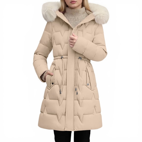 Women's Loose-fitting Mid-length Slim-fit Down Cotton Coat Khaki XL