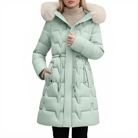 Women's Loose-fitting Mid-length Slim-fit Down Cotton Coat Mint Green M