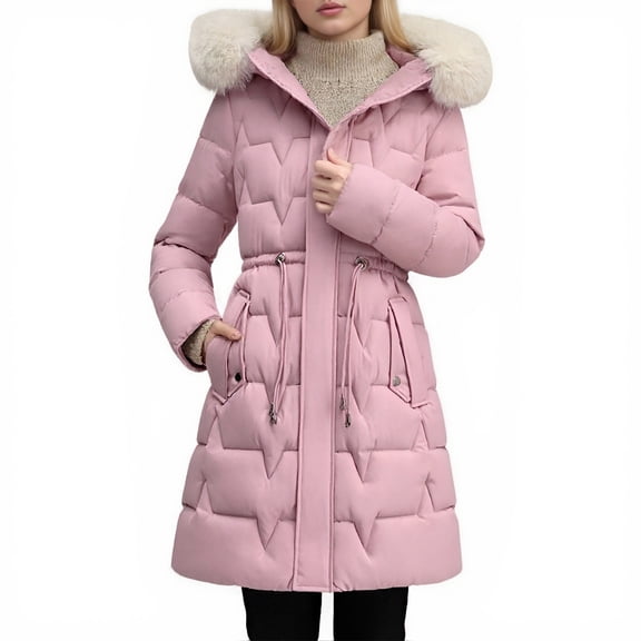 Women's Loose-fitting Mid-length Slim-fit Down Cotton Coat Pink XXL