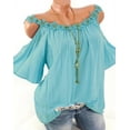 thumbnail image 1 of Women's Loose off-Shoulder Lace round Neck Solid Color Top, 1 of 1