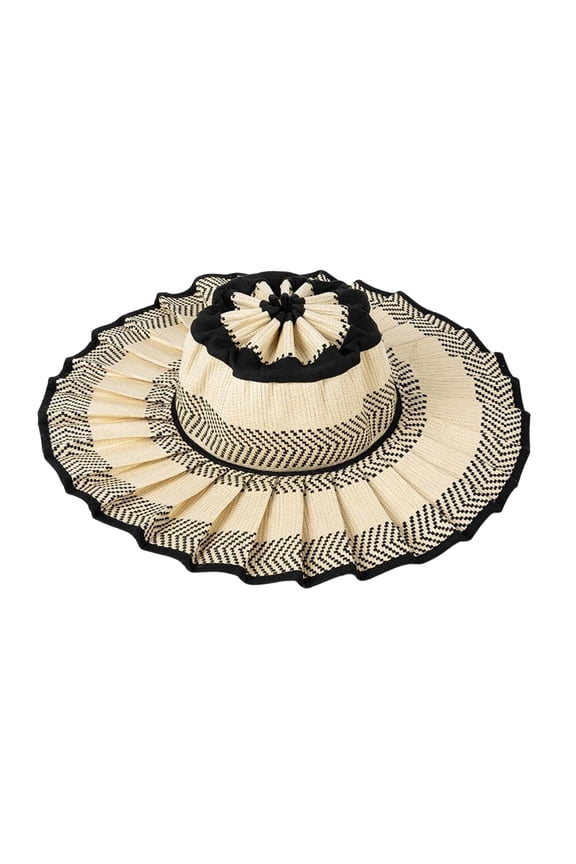 Women's Lorna Murray Hat, Reversible Straw Pleated Sun Hat, Wide Brim Foldable Casual Outdoor Beach Sun Hat for Summer