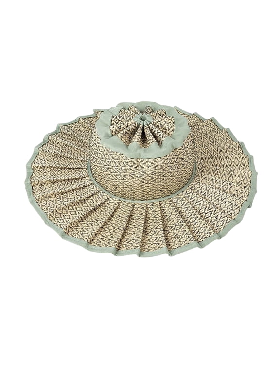 Women's Lorna Murray Hat, Reversible Straw Pleated Sun Hat, Wide Brim Foldable Casual Outdoor Beach Sun Hat for Summer