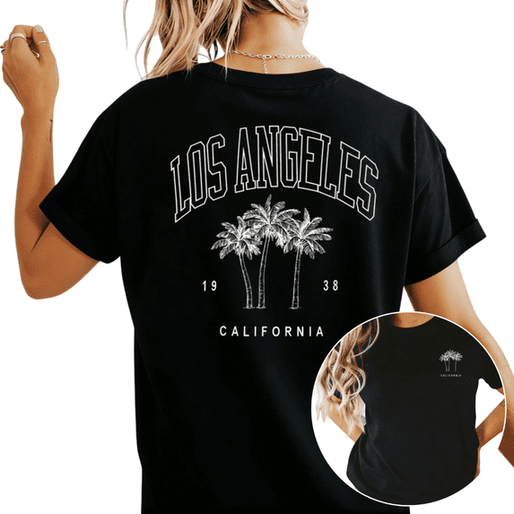 Women's Los Angeles California 1938 Retro Palm Tree Comfortable Tee Short Sleeve Round Neck Top Black S-5XL