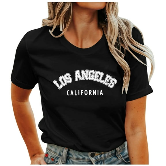 Women's Los Angeles Print Graphic Tees Short Sleeved Round Neck T Shirt Fashion T-Shirts