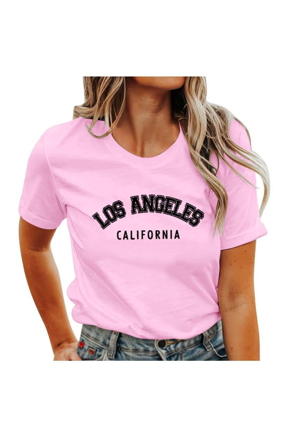 Women's Los Angeles Print Graphic Tees Short Sleeved Round Neck T Shirt Fashion T-Shirts