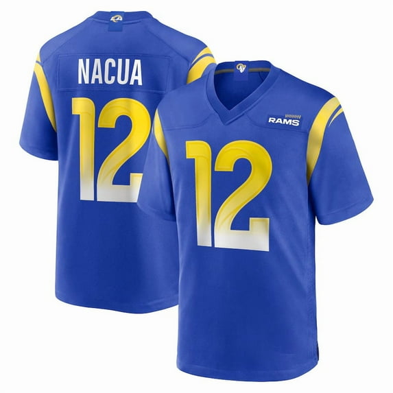 Women's Los Angeles R Nacua 12 Royal Stitched T-Shirts Sports Player Game Top, X-Large