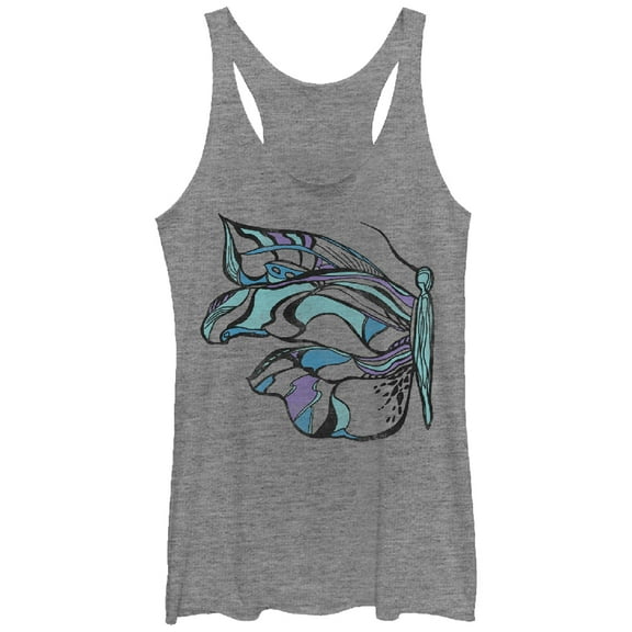 Women's Lost Gods Abstract Butterfly  Racerback Tank Top Gray Heather Large