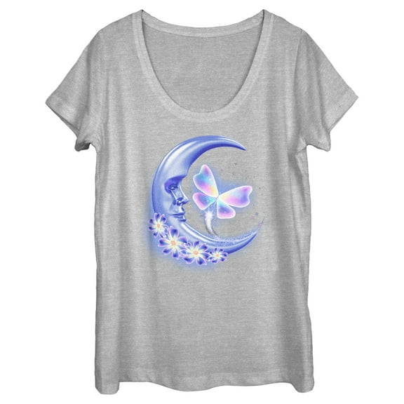 Women's Lost Gods Airbrushed Half Crescent Moon  Scoop Neck Athletic Heather Medium