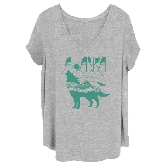 Women's Lost Gods Alaska Wolf Silhouette  Graphic Tee Heather Gray 1X