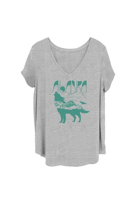 Women's Lost Gods Alaska Wolf Silhouette Graphic Tee Heather Gray 2X