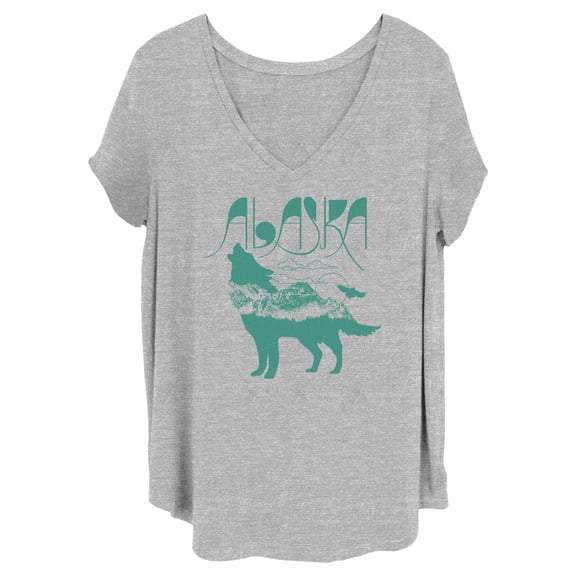 Women's Lost Gods Alaska Wolf Silhouette Graphic Tee Heather Gray 4X