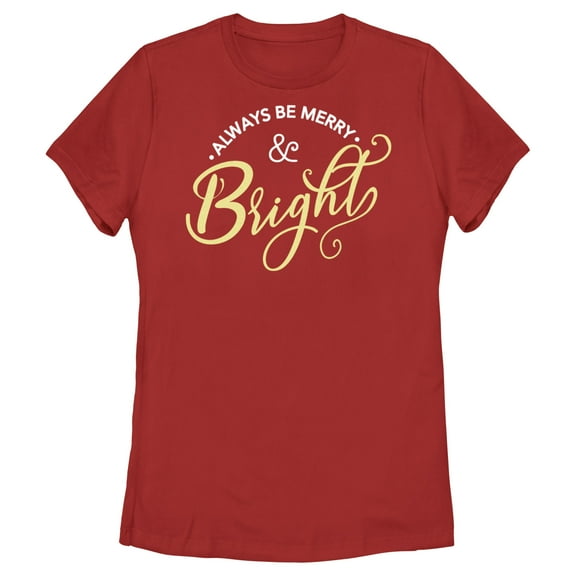 Women's Lost Gods Always Be Merry & Bright  Graphic Tee Red Medium