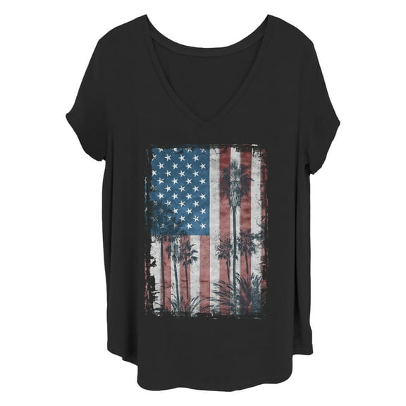 Women's Lost Gods American Flag Palm Trees  Graphic T-Shirt