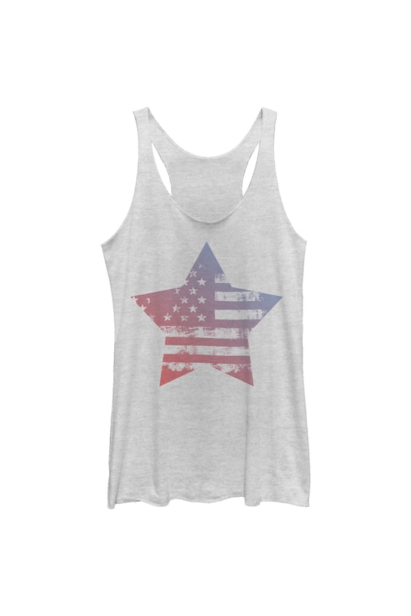 Women's Lost Gods American Flag Star Racerback Tank Top White Heather X Large