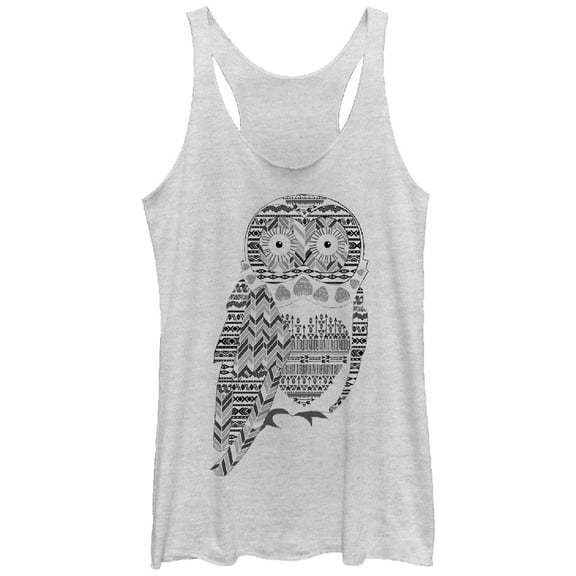 Women's Lost Gods Arrow Print Owl  Racerback Tank Top White Heather Small
