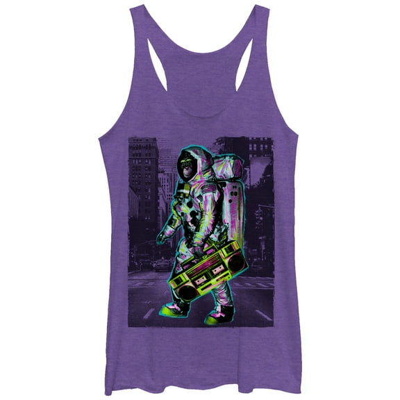 Women's Lost Gods Astronaut Chimpanzee Boombox City  Racerback Tank Top Purple Heather Large