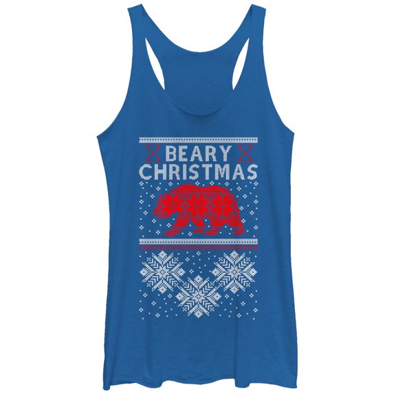 Women's Lost Gods Beary Christmas Racerback Tank Top Royal Blue Heather Small