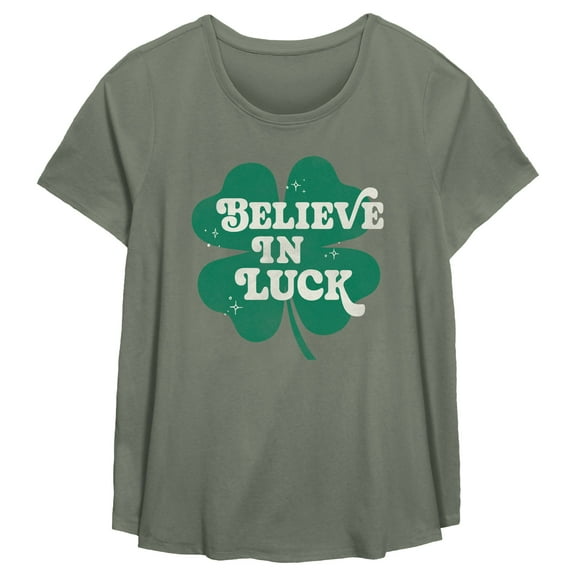 Women's Lost Gods Believe in Luck Shamrock Graphic T-Shirt