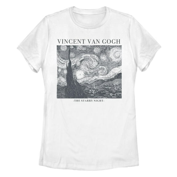 Women's Lost Gods Black And White The Starry Night Painting Graphic T-Shirt