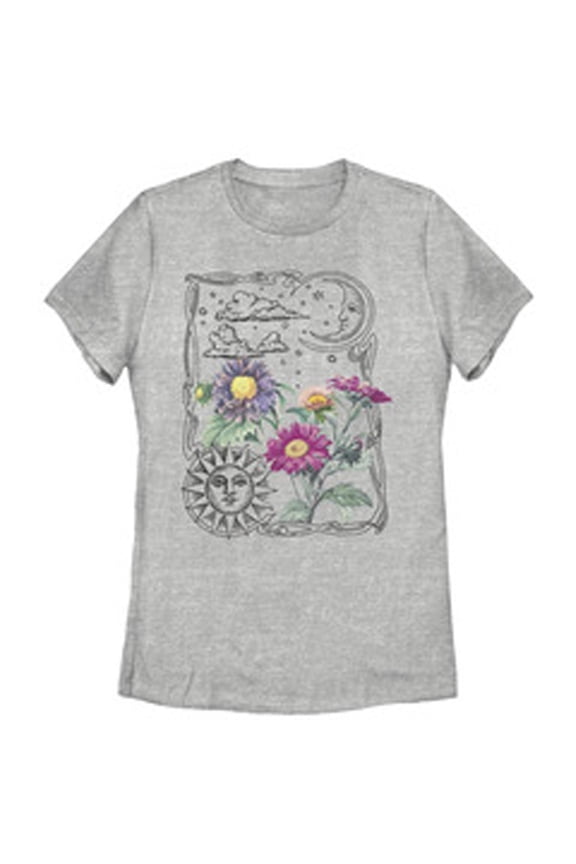 Women's Lost Gods Boho Sun Moon Flowers Graphic T-Shirt