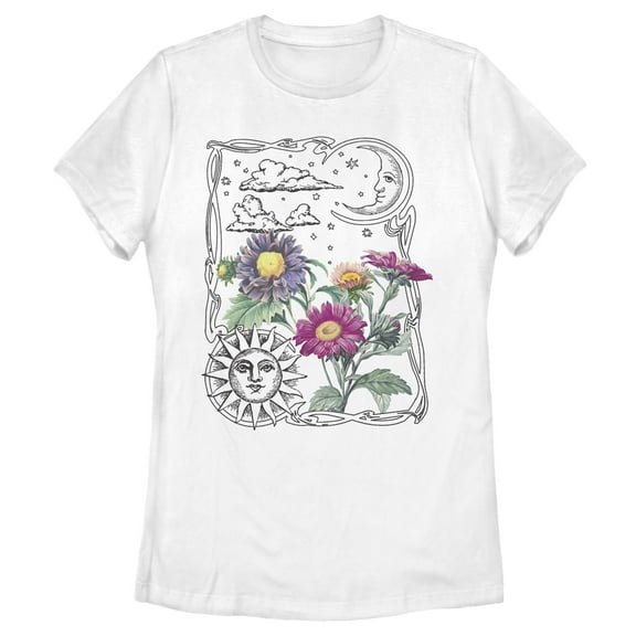 Women's Lost Gods Boho Sun Moon Flowers Graphic T-Shirt