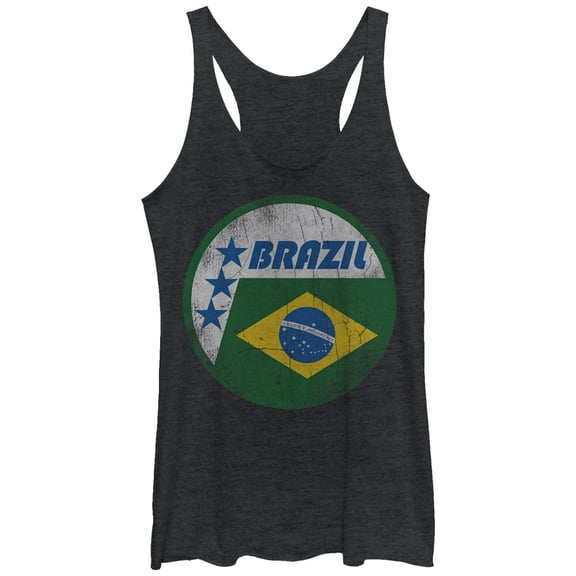 Women's Lost Gods Brazil Flag Circle Racerback Tank Top Black Heather Small