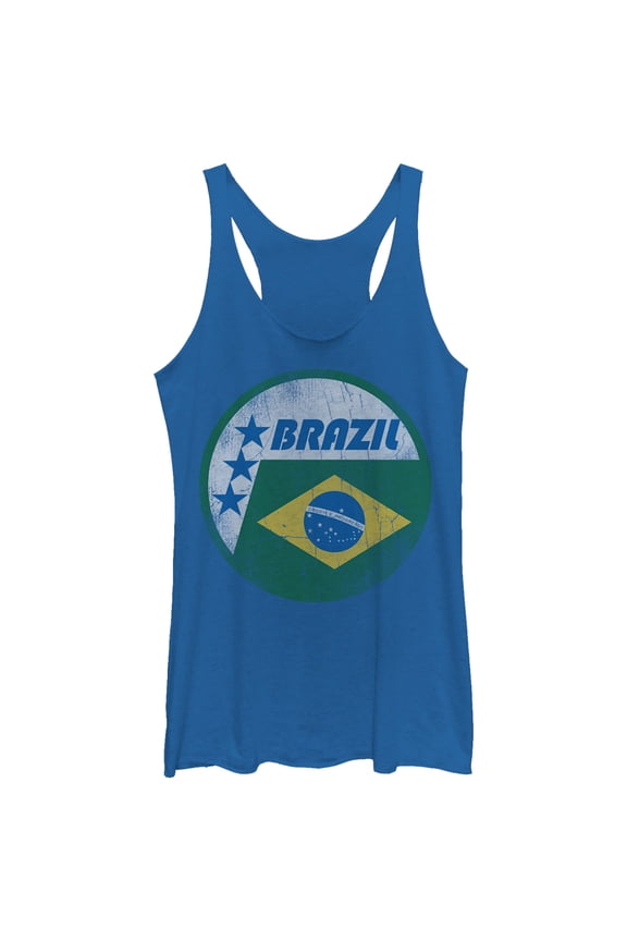 Women's Lost Gods Brazil Flag Circle Racerback Tank Top Royal Blue Heather Small