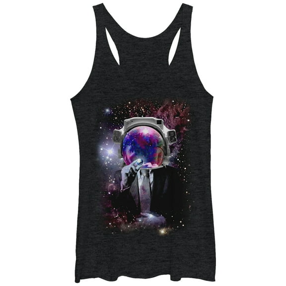 Women's Lost Gods Business Suit Space Man  Racerback Tank Top Black Heather Small
