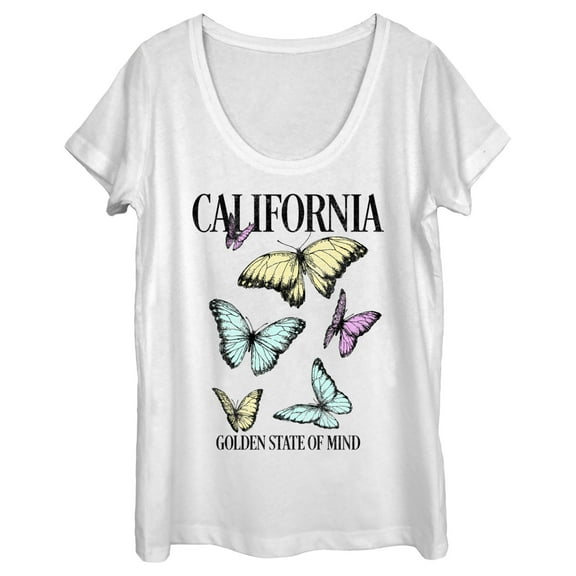 Women's Lost Gods California Butterflies  Scoop Neck White X Large